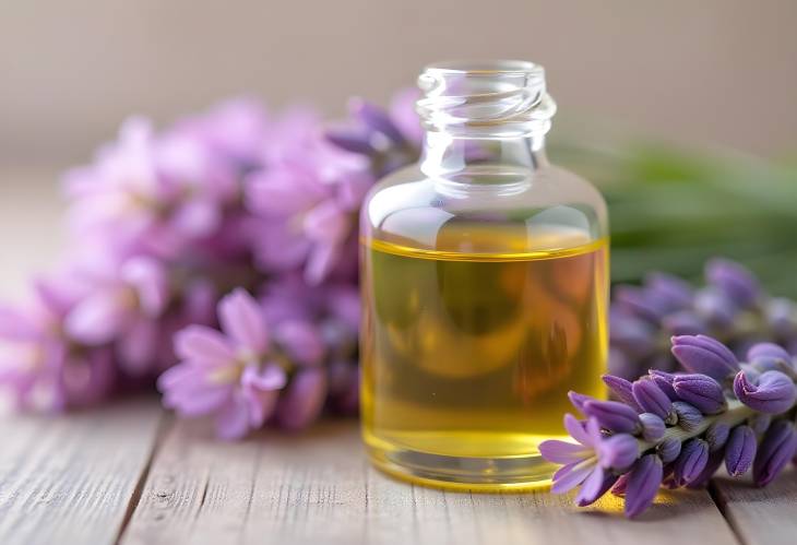 Refreshing Lavender Oil Surrounded by Fresh Blooms